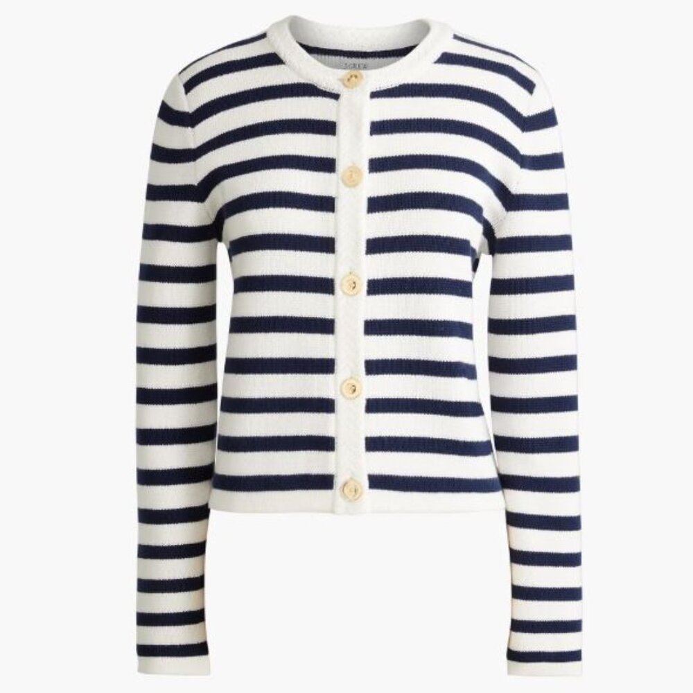 NWT J Crew Crew neck Striped cotton lady jacket cardigan sweater